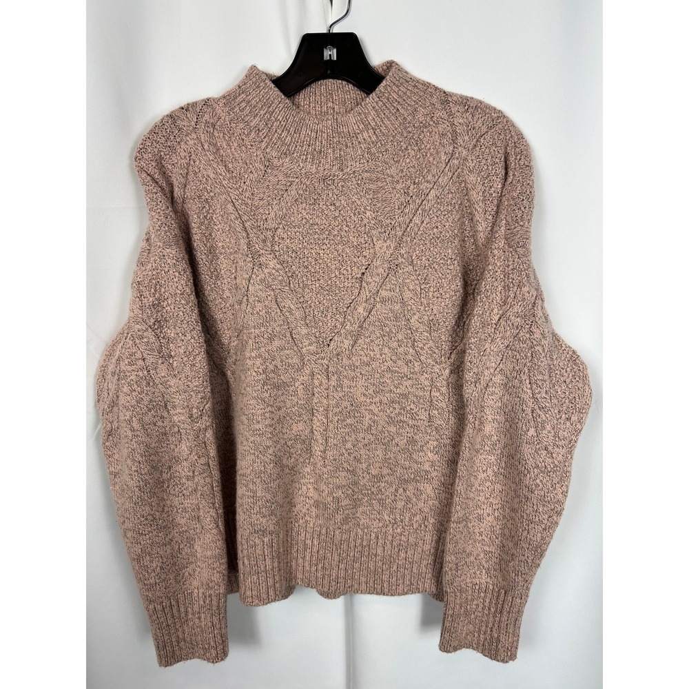 Papillon Cable Knit Mock Neck Sweater Pink Marl Chunky Oversized Cozy Medium